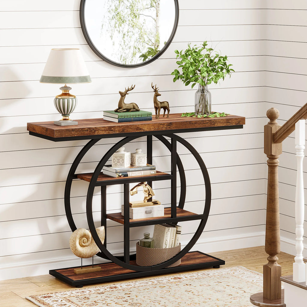 Industrial Entryway Console Mesa para Sala de Estar, Foyer Corredor Mesa para Entrada, 4-Tier Mesa, 41,3"