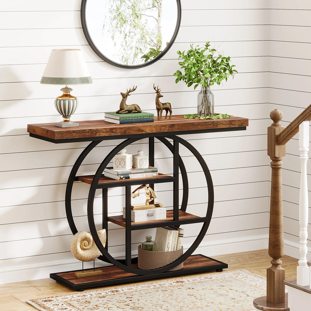 Industrial Entryway Console Mesa para Sala de Estar, Foyer Corredor Mesa para Entrada, 4-Tier Mesa, 41,3"