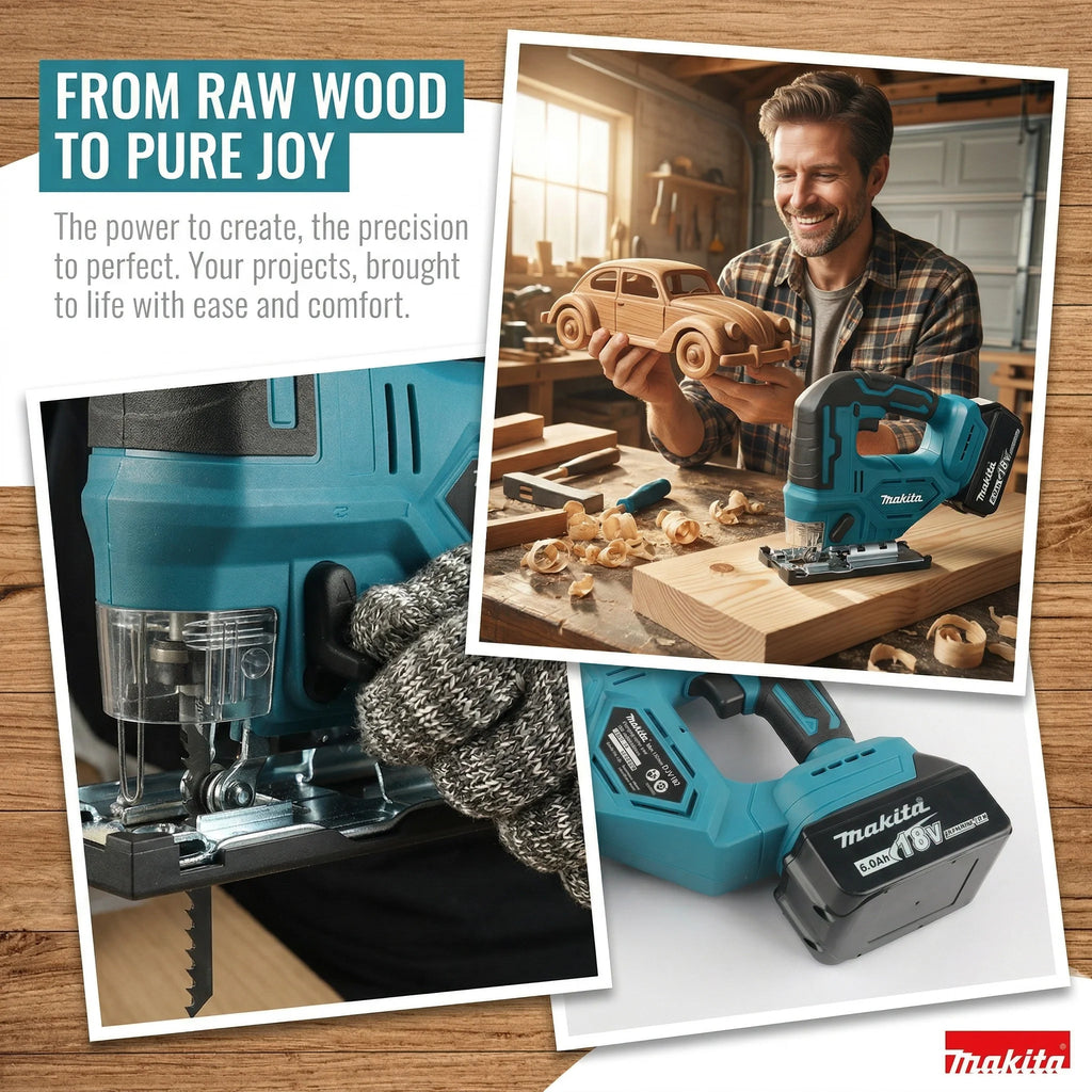 Serra Tico-Tico Makita DJV182Z 18V Sem Escovas, Curso de 26mm, 3500SPM, Serra Sem Fio para Corte de Madeira Curva