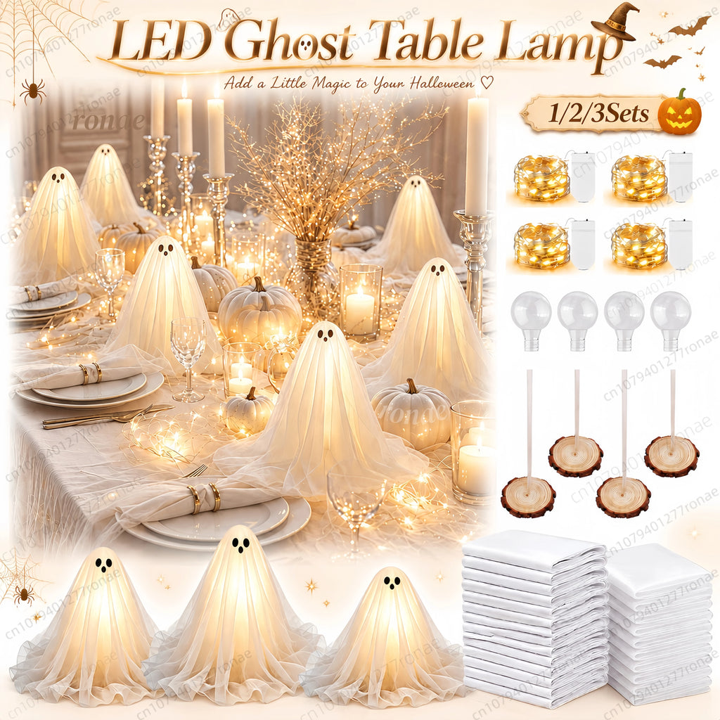 1/2/3 Conjuntos de Decorações de Halloween, Kit DIY de Fantasma Iluminado, Lâmpada Assustadora, Centro de Mesa Branco Quente para Festa de Halloween Interna
