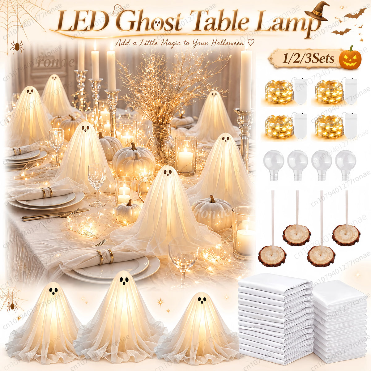 1/2/3 Conjuntos de Decorações de Halloween, Kit DIY de Fantasma Iluminado, Lâmpada Assustadora, Centro de Mesa Branco Quente para Festa de Halloween Interna
