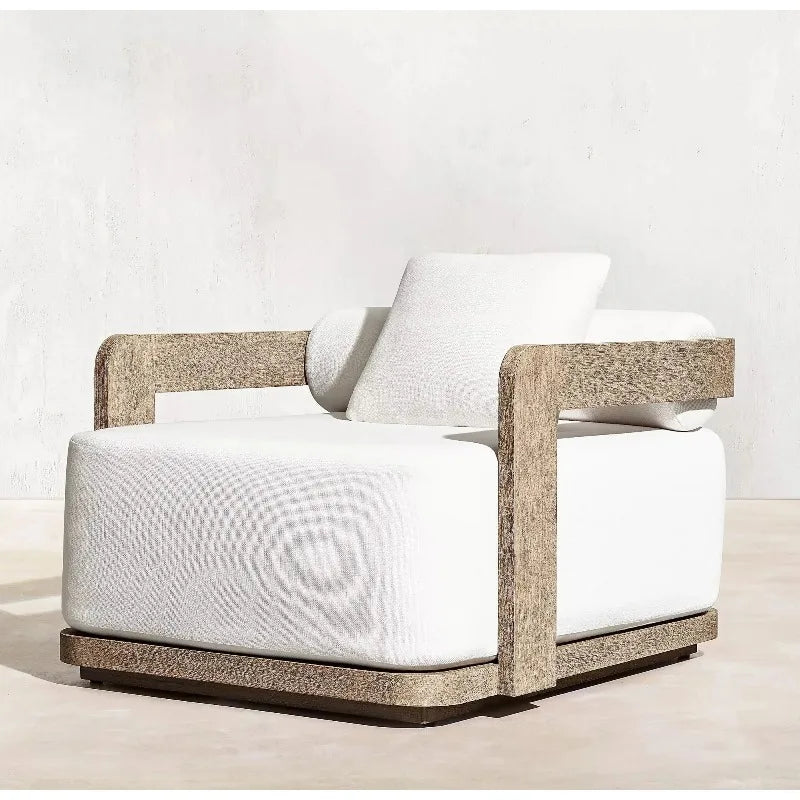 Conjunto de Móveis Modernos para Exterior à Prova d'Água com Pedal, Banco de Madeira Teca e Sofá de Rattan para Jardim, Sala de Estar e Hotéis