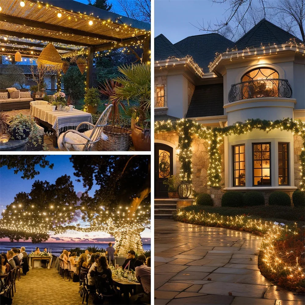 Luzes de corda LED ao ar livre para decoração de férias, luzes de Natal, guirlanda de casamento, 220V, UE, 20m, 10m