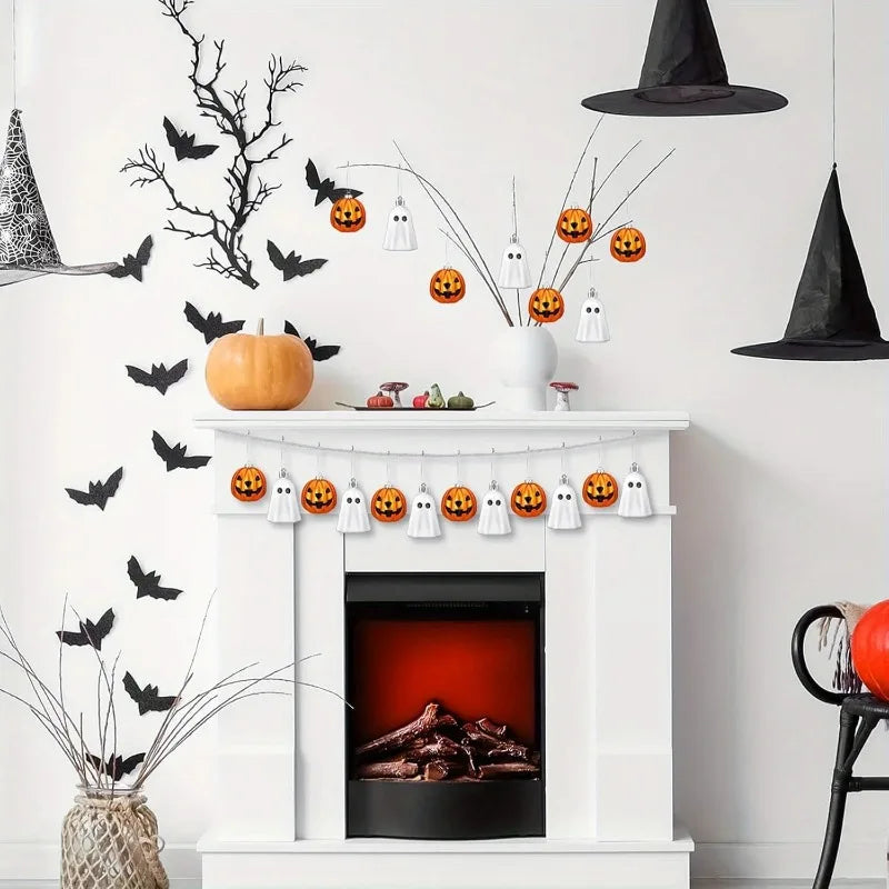 Enfeites Suspensos de Halloween: Fantasminha Branco Fofo e Abóbora Laranja, Decorações Mini de Plástico para Árvore de Halloween, Decoração de Festa