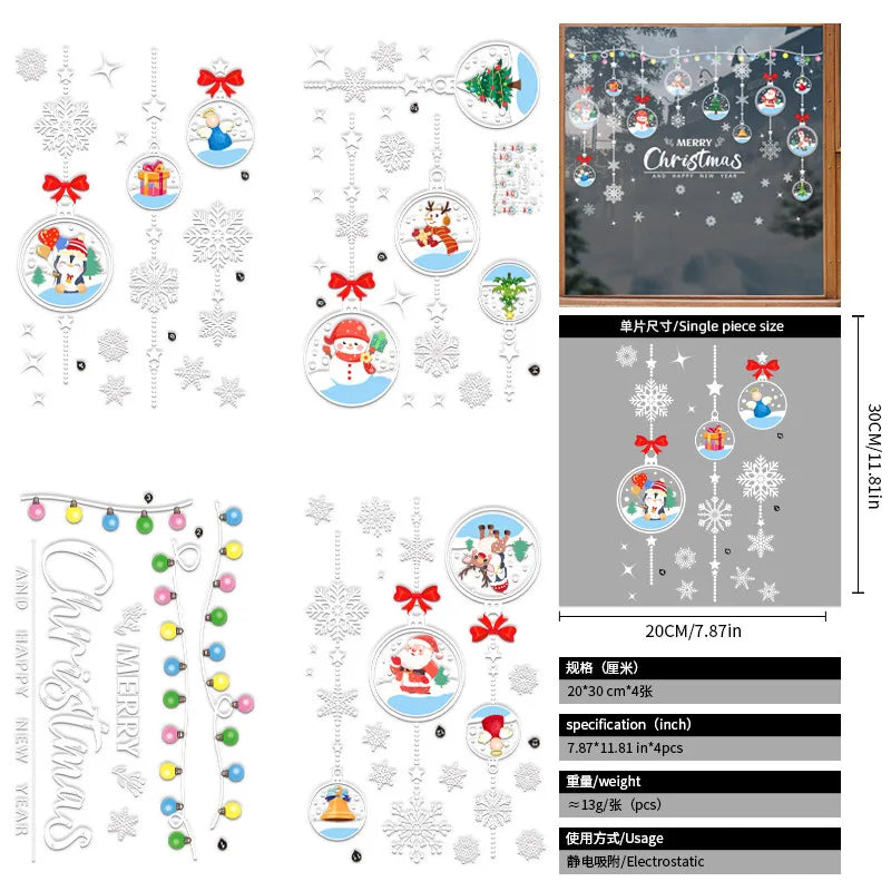 Decorações de Natal para criar um ambiente festivo, guirlanda para vitrine, autocolante estático, autocolante para vidro, autocolante com motivos de nó e sinos para janelas.