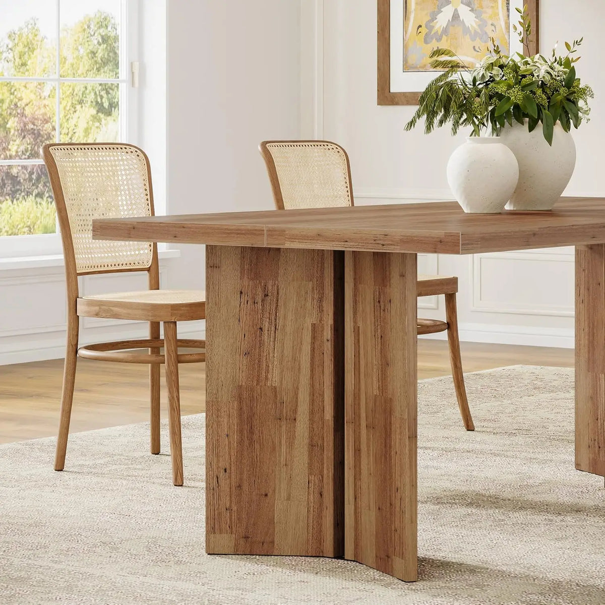 Mesa de Jantar Estilo Fazenda para 4 a 6 Pessoas, Mesa Retangular de Madeira de 63 Polegadas com Tampo Grande e Estrutura Robusta, Personalizada