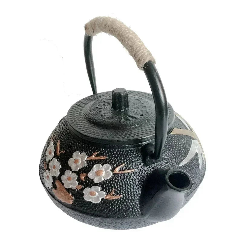 300ml 600ml 800ml bule de chá de ferro japonês ameixa e bambu pintado chaleira de ferro fundido conjunto de água fervente com filtro pote