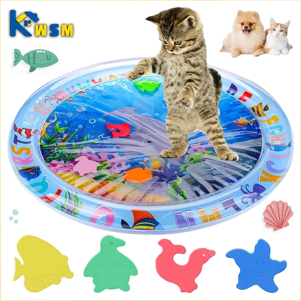 Tapete de jogo sensorial de água para animais de estimação, para gatos e cães, almofada de resfriamento espessada, brinquedo interativo para animais de estimação, verão, atividade interna