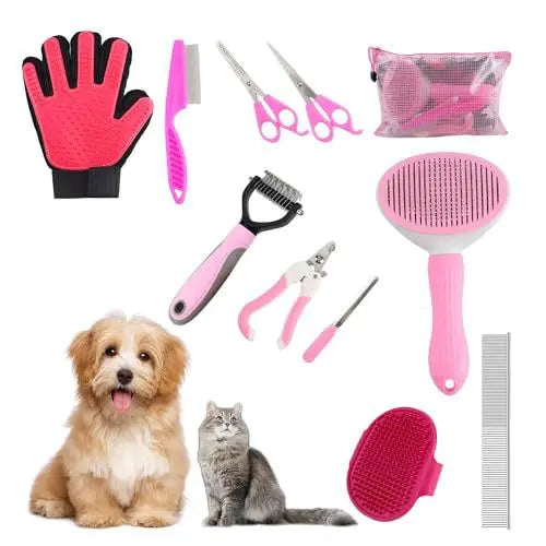 Kit de Beleza para Gatos com 8 Peças: Escova, Cortador de Unhas e Lixas, Kit de Higiene para Animais de Estimação, Pente Antipulgas