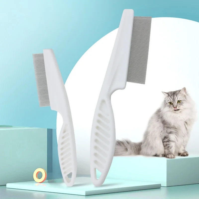 Pente de pulgas cão gato escova de remoção de pêlos de aço inoxidável dentes densos pente em linha portátil pet universal aliciamento limpeza suprimentos