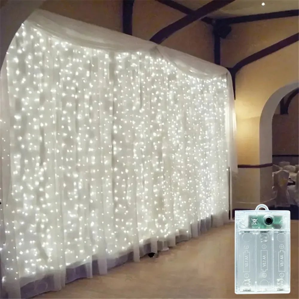 Luzes de Natal LED, Cortina de Luzes de Fada, Alimentadas por Bateria, 8 Modos, Decoração de Natal para Casa, Feriados, Ano Novo 2027, Lâmpada