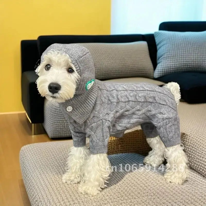 Outono e inverno animal de estimação quatro pernas de malha quente pernas quatro macacão cão chapéu camisola conjunto casaco filhote de cachorro calças gato roupas de pelúcia com