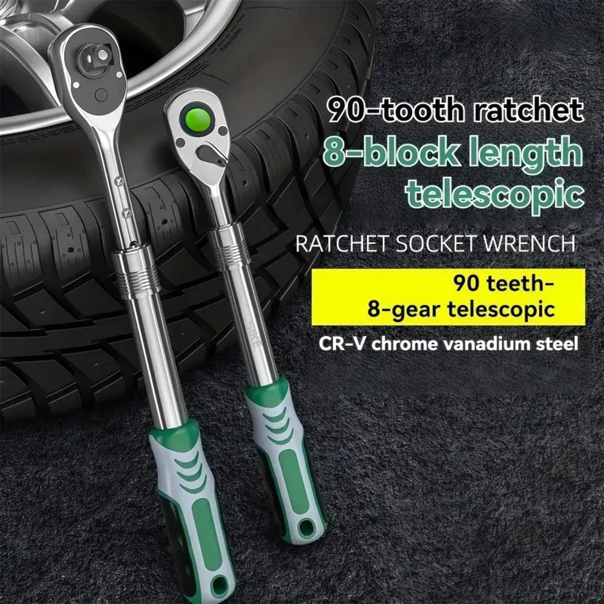 Chave Catraca Rápida de 90 Dentes, Chave Catraca Telescópica Adequada para Automóveis, Bicicletas e Outras Ferramentas de Manutenção