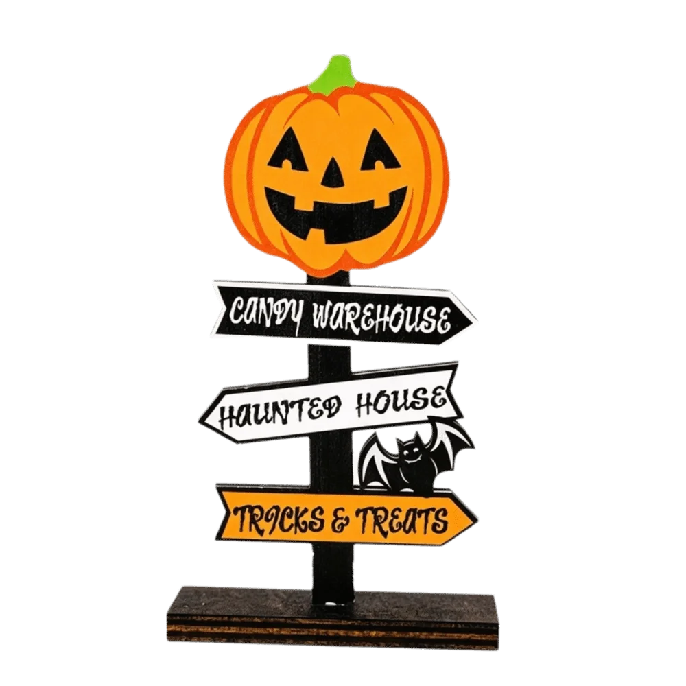 Ornamento de Halloween Estilo Gótico, Fantasma de Abóbora de Madeira Feito à Mão, Decoração de Ambiente, Ornamento de Mesa de Madeira para Festa de Halloween