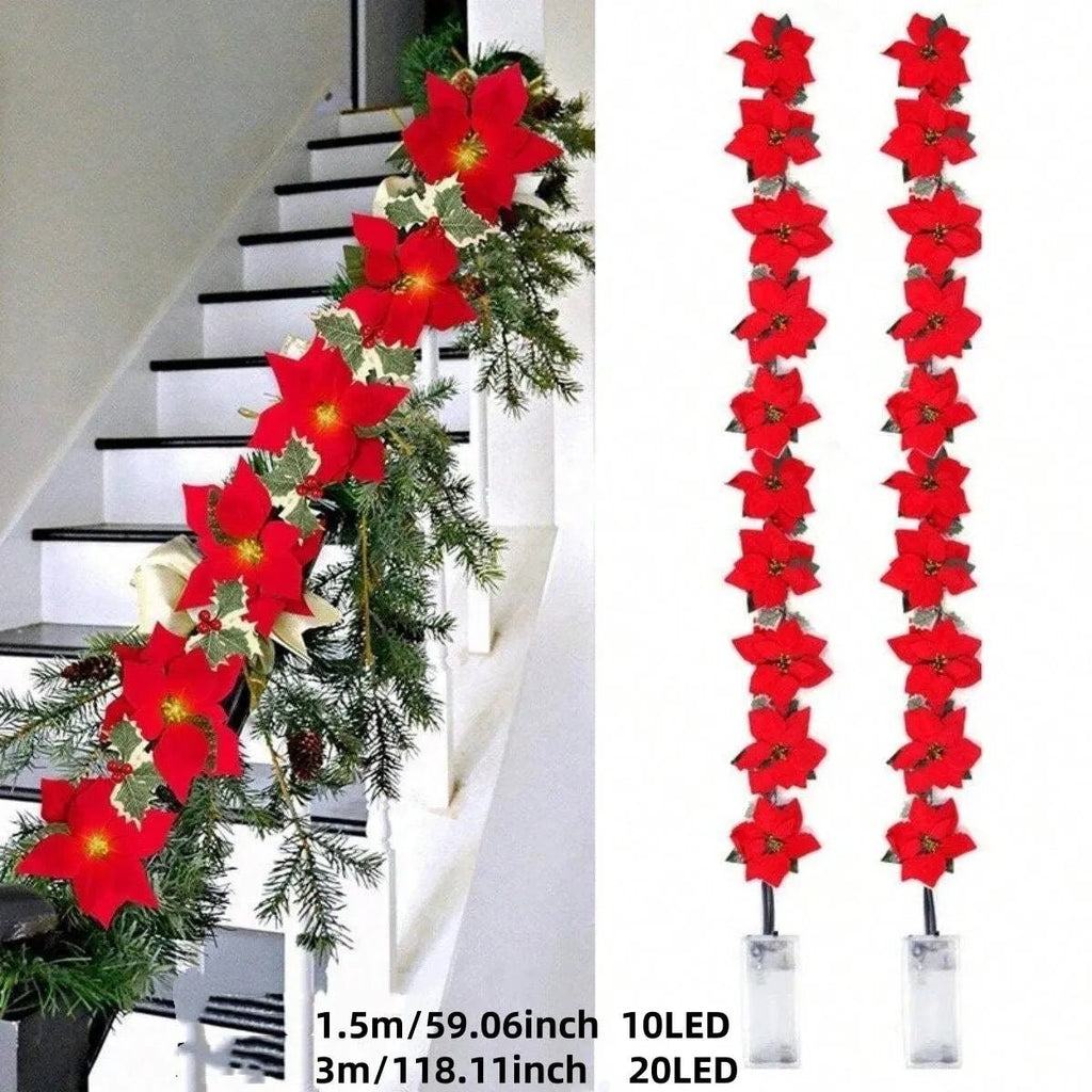 1pc natal 10/20 led guirlanda luzes com bagas vermelhas & folhas de azevinho alimentado por bateria para casa interior lareira decoração de natal