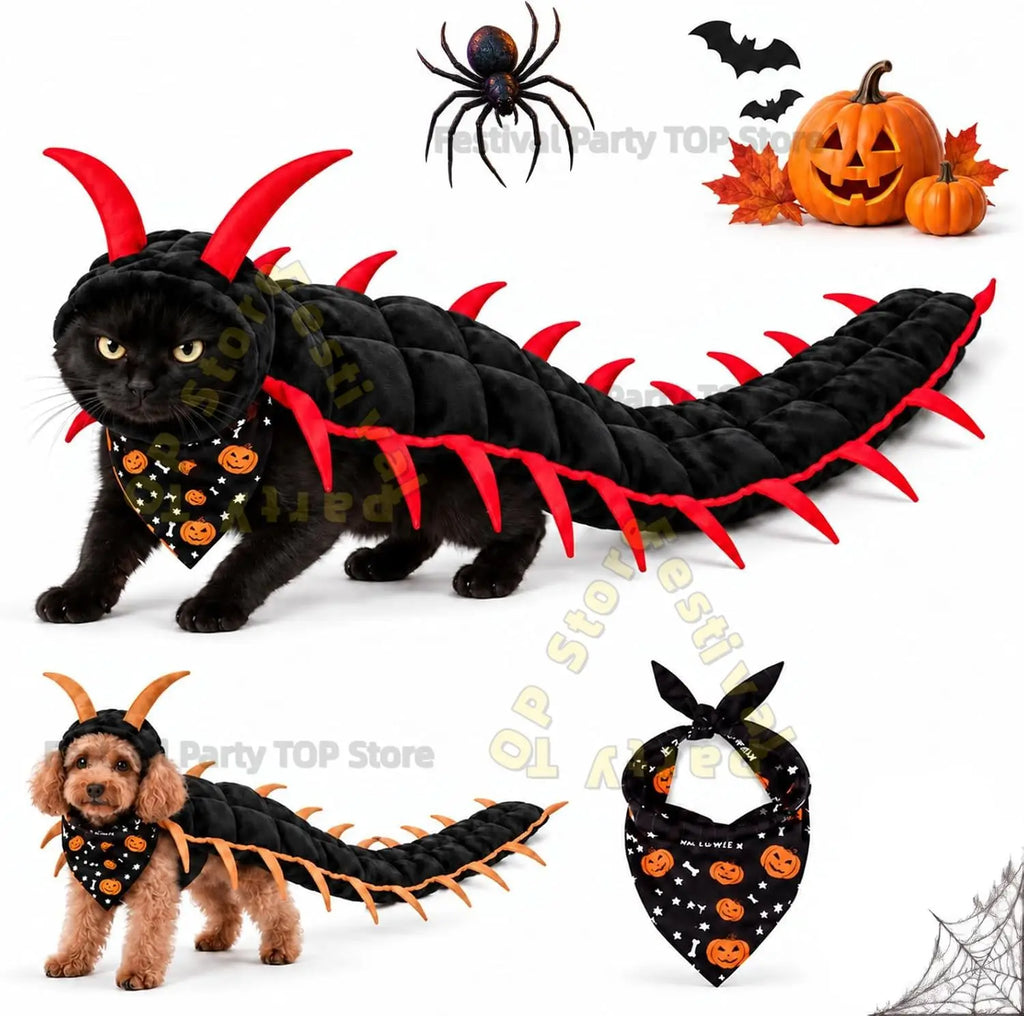 Fantasias de Halloween de Centopeia para Gatos e Cães, Roupas de Cosplay 3D de 50'', Roupa de Halloween para Animais de Estimação, Adereço Fotográfico para Uso Externo