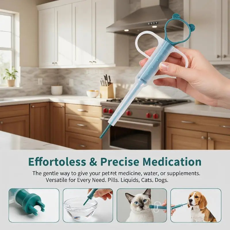 Dispensador de Comprimidos para Animais de Estimação com Ponta Macia, Aplicador de Remédios para Cães e Gatos com Êmbolo Ergonômico, Ferramenta de Alimentação para Pequenos Animais