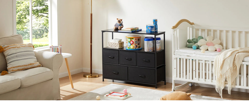 JHK Armário de sapatos com 5 gavetas de tecido, armazenamento de brinquedos, suporte de TV, sapateira multicamadas, economiza espaço, armário de móveis para casa