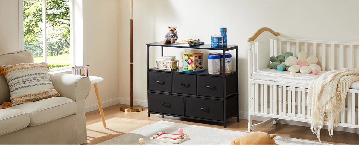 JHK Armário de sapatos com 5 gavetas de tecido, armazenamento de brinquedos, suporte de TV, sapateira multicamadas, economiza espaço, armário de móveis para casa