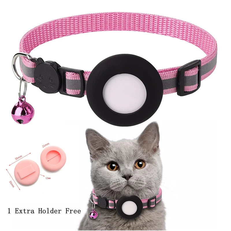 Coleira para Gato Airtag, Fivela de Segurança Refletiva com Sino, Coleira GPS Ajustável Anti-Perda para Gatinhos e Filhotes
