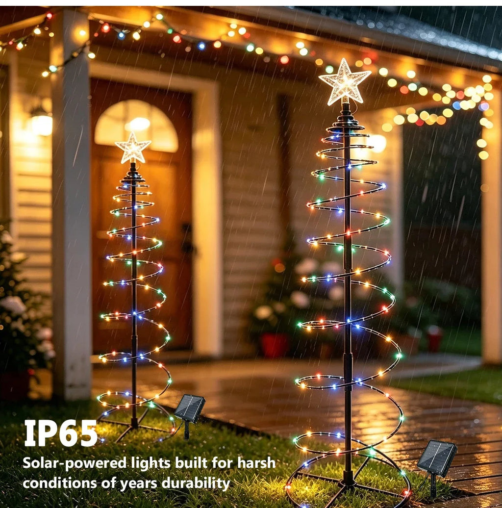 Luz solar para exterior, luminária de árvore de Natal, guirlanda de fadas LED em forma de estrela, RGB, com efeito de luz intermitente, à prova d'água, para jardim, pátio, relvado, quintal, decoração de festas.