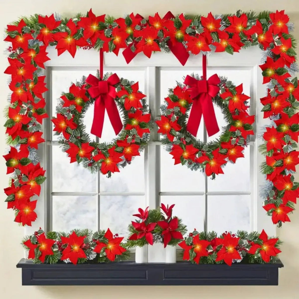 1pc natal 10/20 led guirlanda luzes com bagas vermelhas & folhas de azevinho alimentado por bateria para casa interior lareira decoração de natal