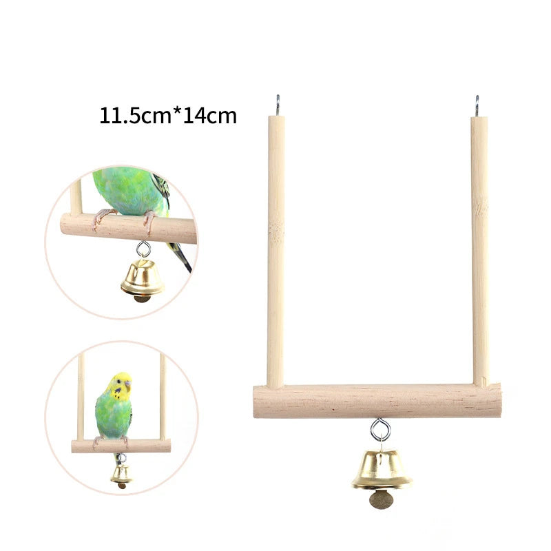 Brinquedos de balanço para pássaros de estimação, suporte de balanço de madeira para papagaio, suprimentos para animais de estimação, balanço colorido aleatório