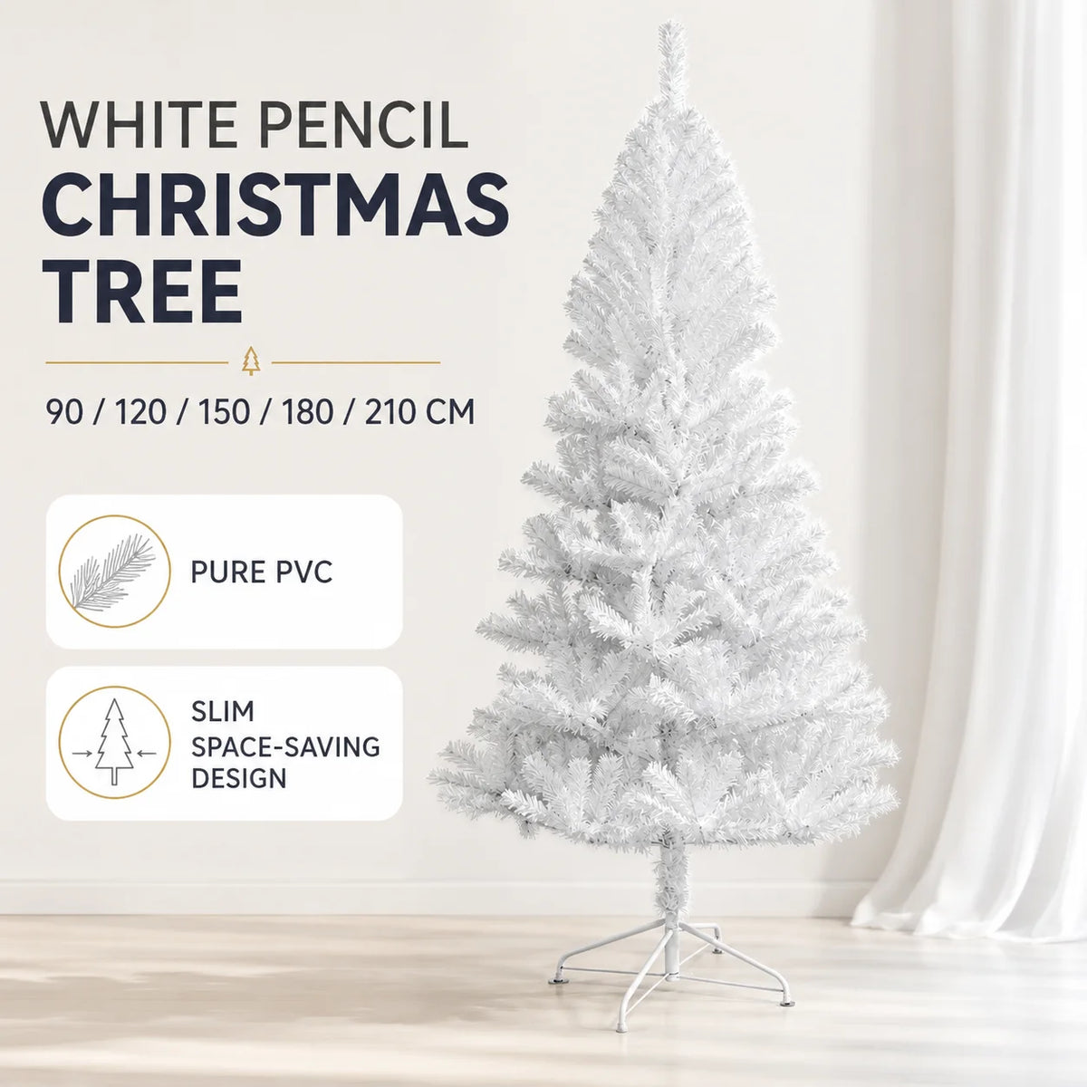 Árvore de Natal artificial branca, em PVC, para decoração de festas, casamentos e eventos, com suporte de metal