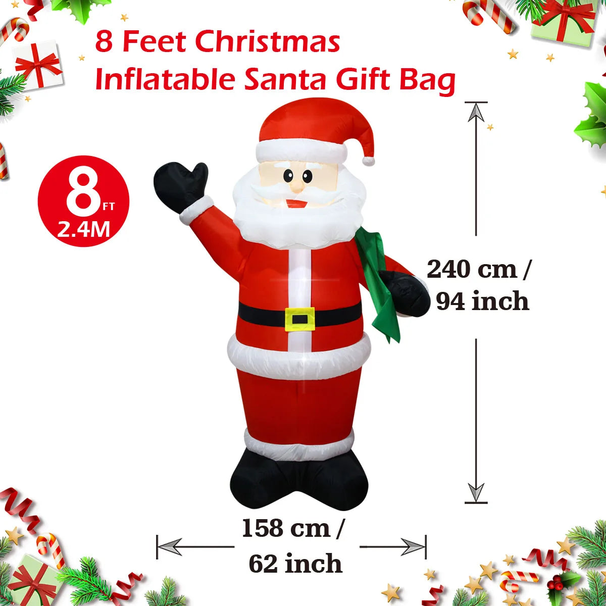 Decorações infláveis de natal-homem de gengibre, boneco de neve brilhante, boneco de neve de ramo, saco de presente boneco de neve decorações de gramado com luz LED
