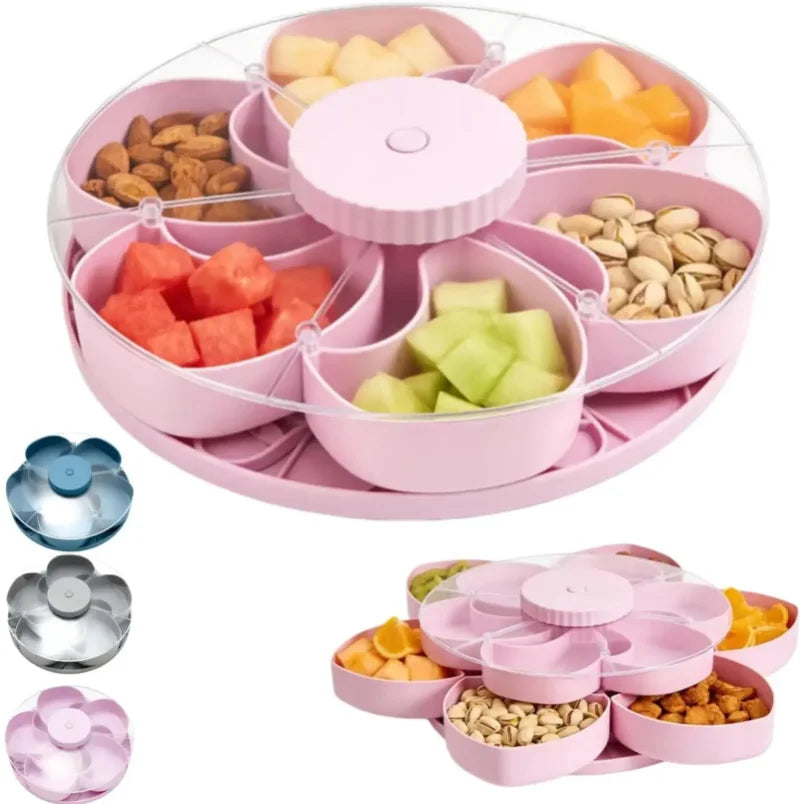 Bandeja Giratória para Lanches com Tampa, Caixa de Lanches com Múltiplas Divisórias, Recipiente para Armazenamento de Doces e Nozes, Bandeja para Servir Frutas Secas, Organizador de Cozinha