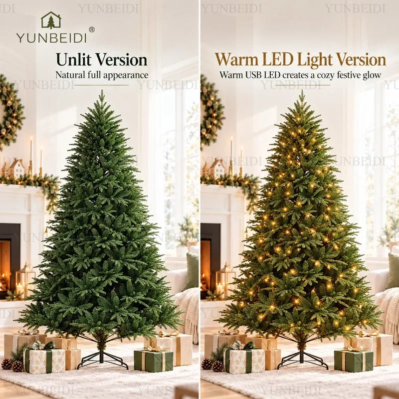 Árvore de Natal artificial em PE e PVC, com luzes LED USB e luzes quentes, árvore de Natal de alta qualidade, de 120 cm a 210 cm