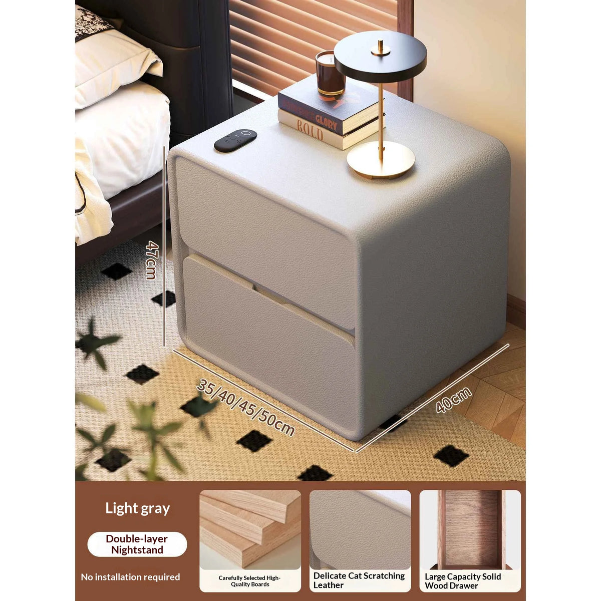 Solid Wood Bedside Table Small Vintage Cream Style Modern Simple Bedroom Nightstand Storage Cabinet for Home Decor
