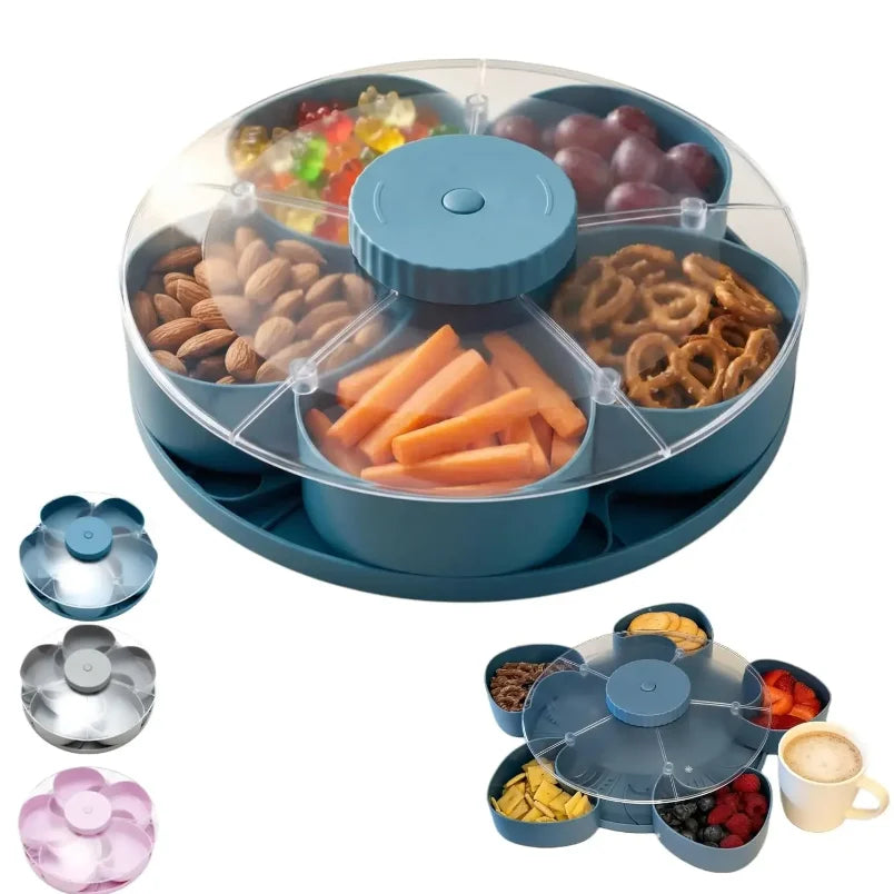 Bandeja Giratória para Lanches com Tampa, Caixa de Lanches com Múltiplas Divisórias, Recipiente para Armazenamento de Doces e Nozes, Bandeja para Servir Frutas Secas, Organizador de Cozinha