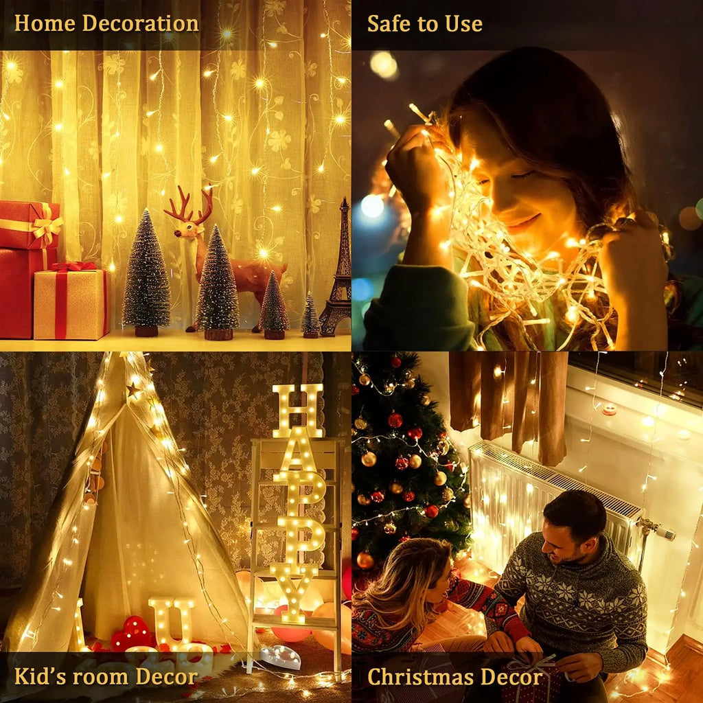 80 Luzes de Natal LED à Prova d'Água para Exterior, Cordão de Luzes de Fada Mini Pisca-Pisca com Controle Remoto, 8 Modos, Alimentadas por Pilha, para Uso Interno e Externo
