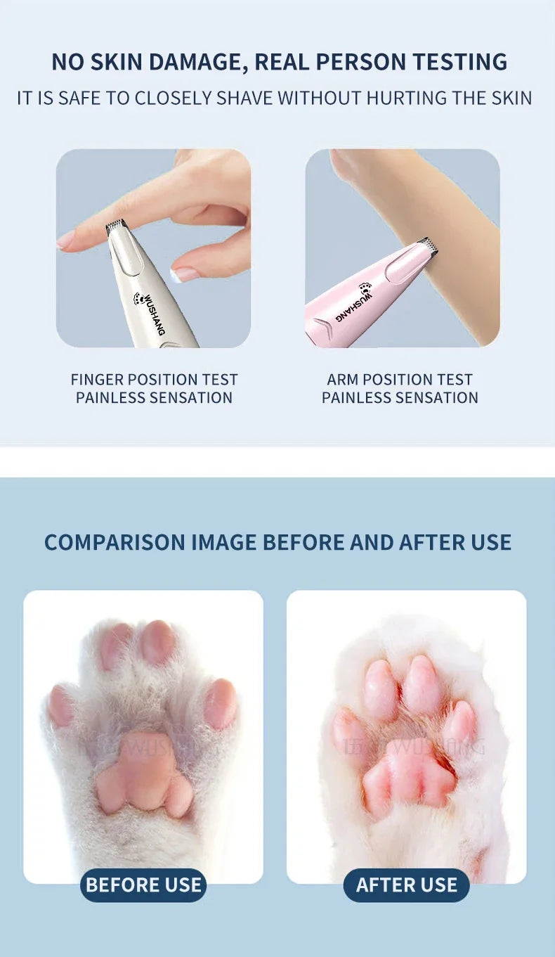 Aparador Elétrico para Cães com Luz LED, Impermeável, Aparador de Pelos para Patas de Animais de Estimação, Baixo Ruído, para Rosto, Patas, Orelhas e Pelos de Gato e Cão