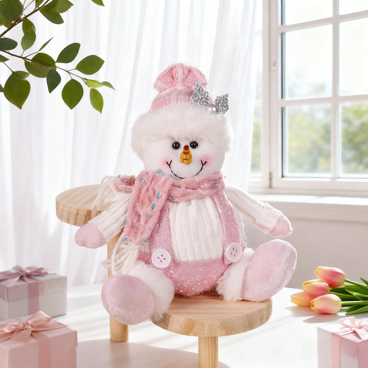 Decorações de Natal – Pingente de boneca de desenho animado com lantejoulas sentadas, rena rosa, boneco de neve e papai noel, adereços de cena de festa de Natal