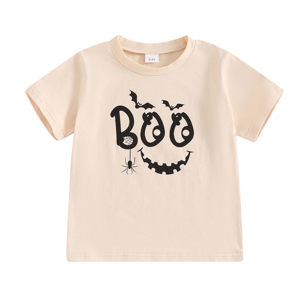 FOCUSNORM-camiseta de Halloween com estampa de esqueleto fantasma para crianças, tops de manga curta para crianças, gola redonda, roupas para meninos e meninas, 2 a 7 anos