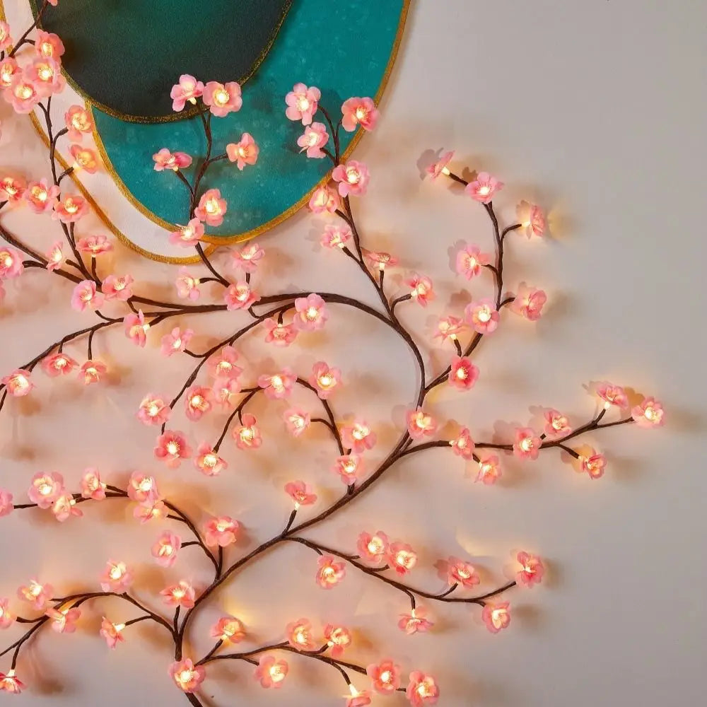 Cereja led ramo de árvore luzes para parede flor de cerejeira salgueiro videira galho decoração guirlanda decorações de natal porta de parede interior casa