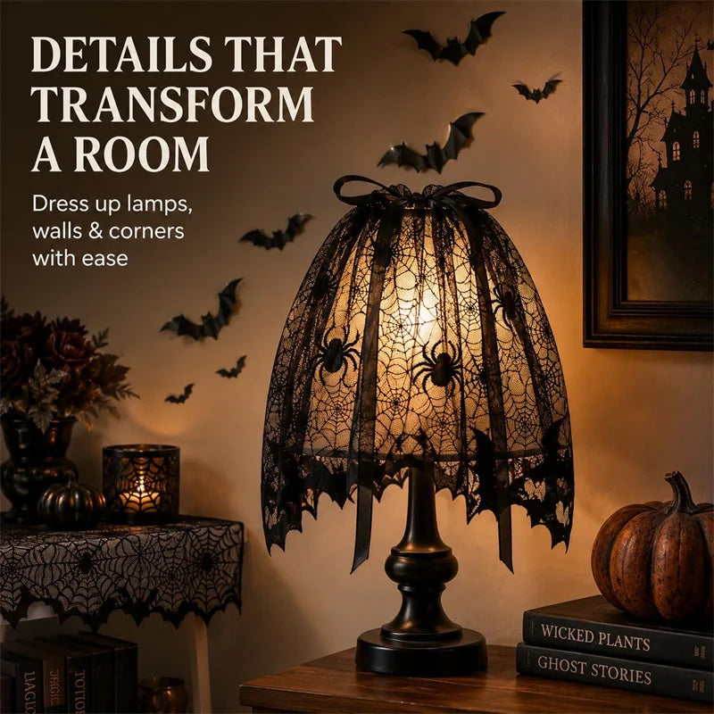 Kit de Decorações de Halloween: Toalha de Mesa com Teia de Aranha, Caminho de Mesa, Decoração para Lareira, Toalha de Mesa com Renda e Teia de Aranha, Decoração para Festa de Halloween
