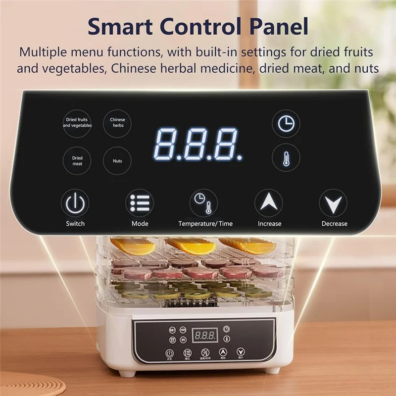 A98I-Temporizador e temperatura ajustáveis Desidratador de alimentos transparente de 5 camadas para frutas, ervas, seca para sec