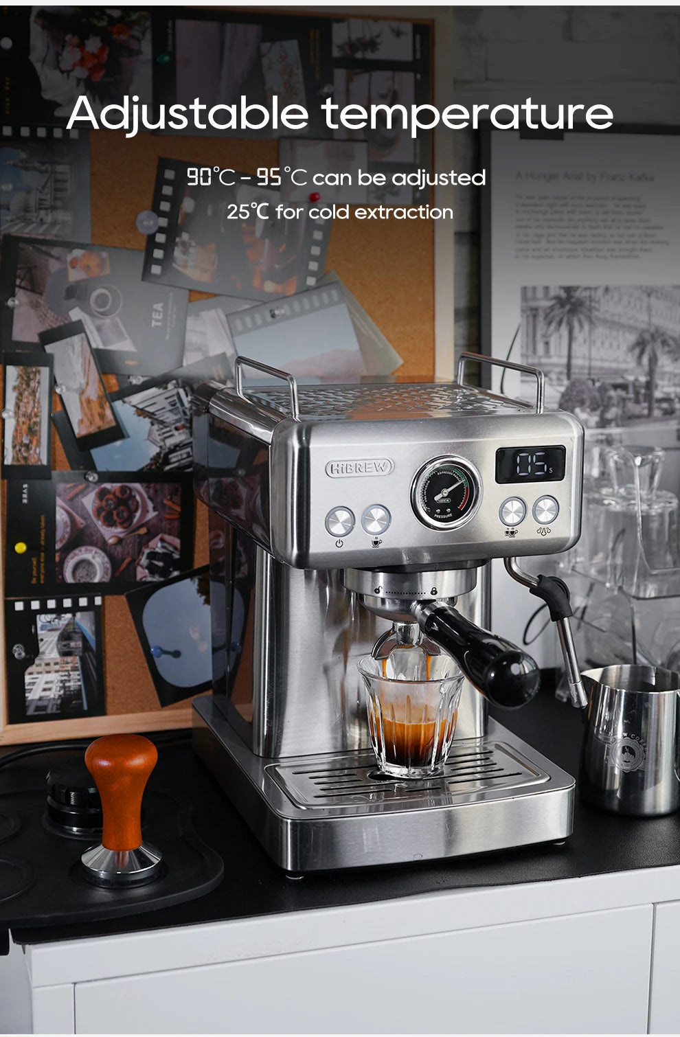 Hibrew 20bar semiautomática máquina de café expresso temperatura ajustável 58mm portátil frio/quente cafeteira metal caseh10a