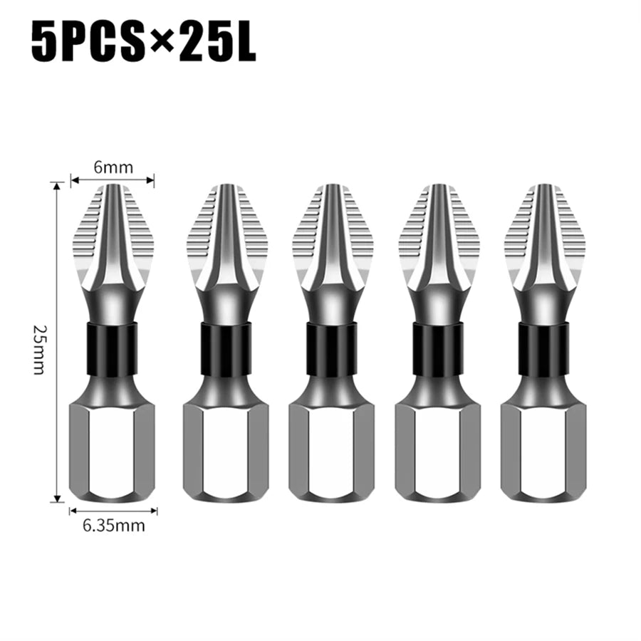 Conjunto de brocas roscadas antiderrapantes e resistentes a impactos, chave de fenda, broca de dureza, ferramentas manuais, 25/50/65/70/90/150mm