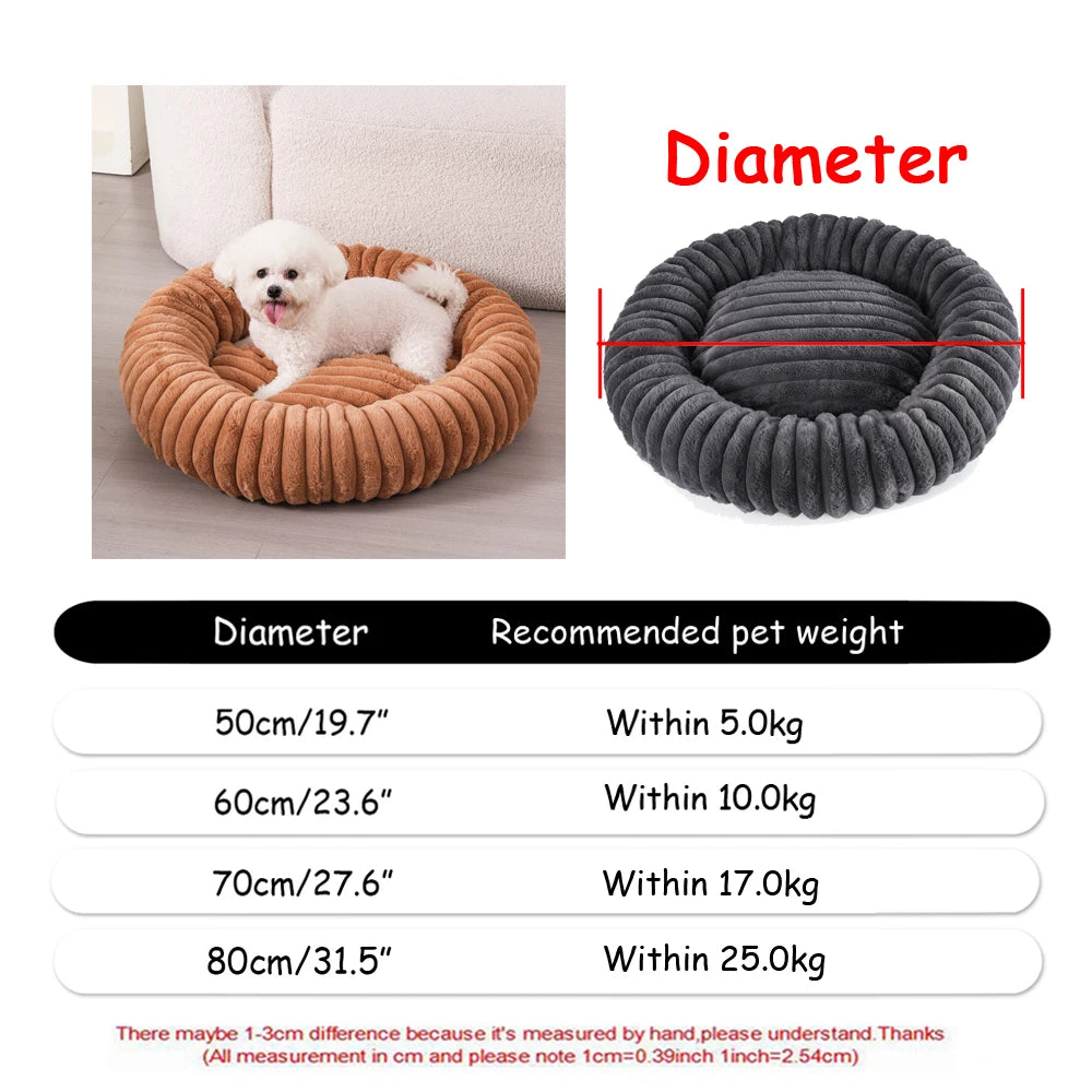 Cama redonda para animais de estimação, 40-90cm, 6 tamanhos, cama grande para cães, super macia, casa de pelúcia para cães médios, inverno, quente, dormir