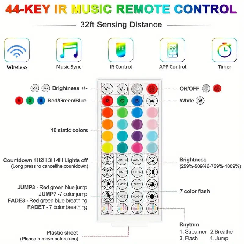 Fita LED RGB 5050 Colorida com Bluetooth para Decoração de Ambientes, 10m 15m 20m 30m, Iluminação LED Neon para PC e TV, Fita LED