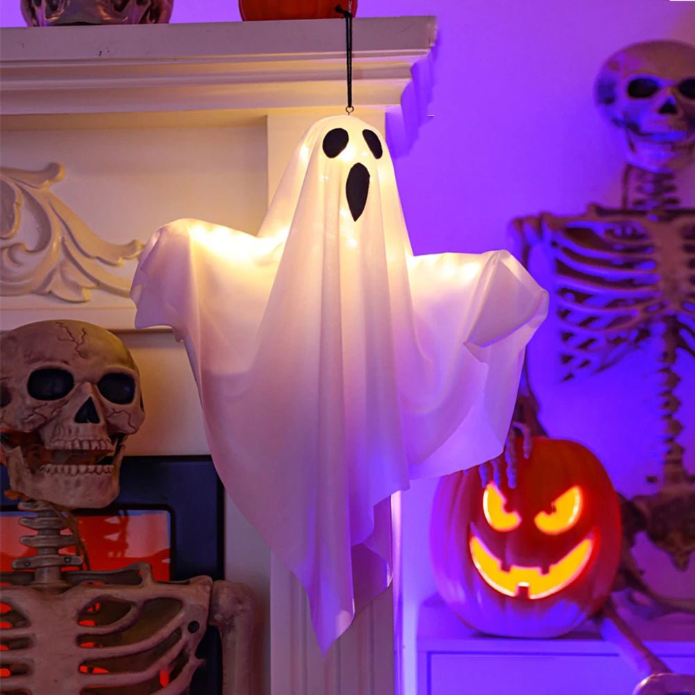 Halloween Glowing White Ghost LED Suspensão Adereços, Horror Horror Adereços, Fairy Light, Interior, Exterior, Casa Assombrada, Decoração de Halloween - Kasa & Pet