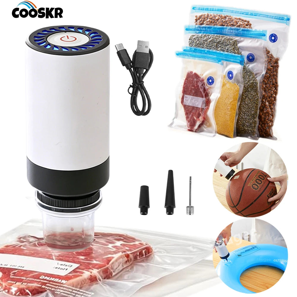 Máquina de Embalagem a Vácuo para Armazenamento de Alimentos, Bomba de Vácuo Portátil Mini Sem Fio Recarregável, Seladora de Sacos de Alimentos