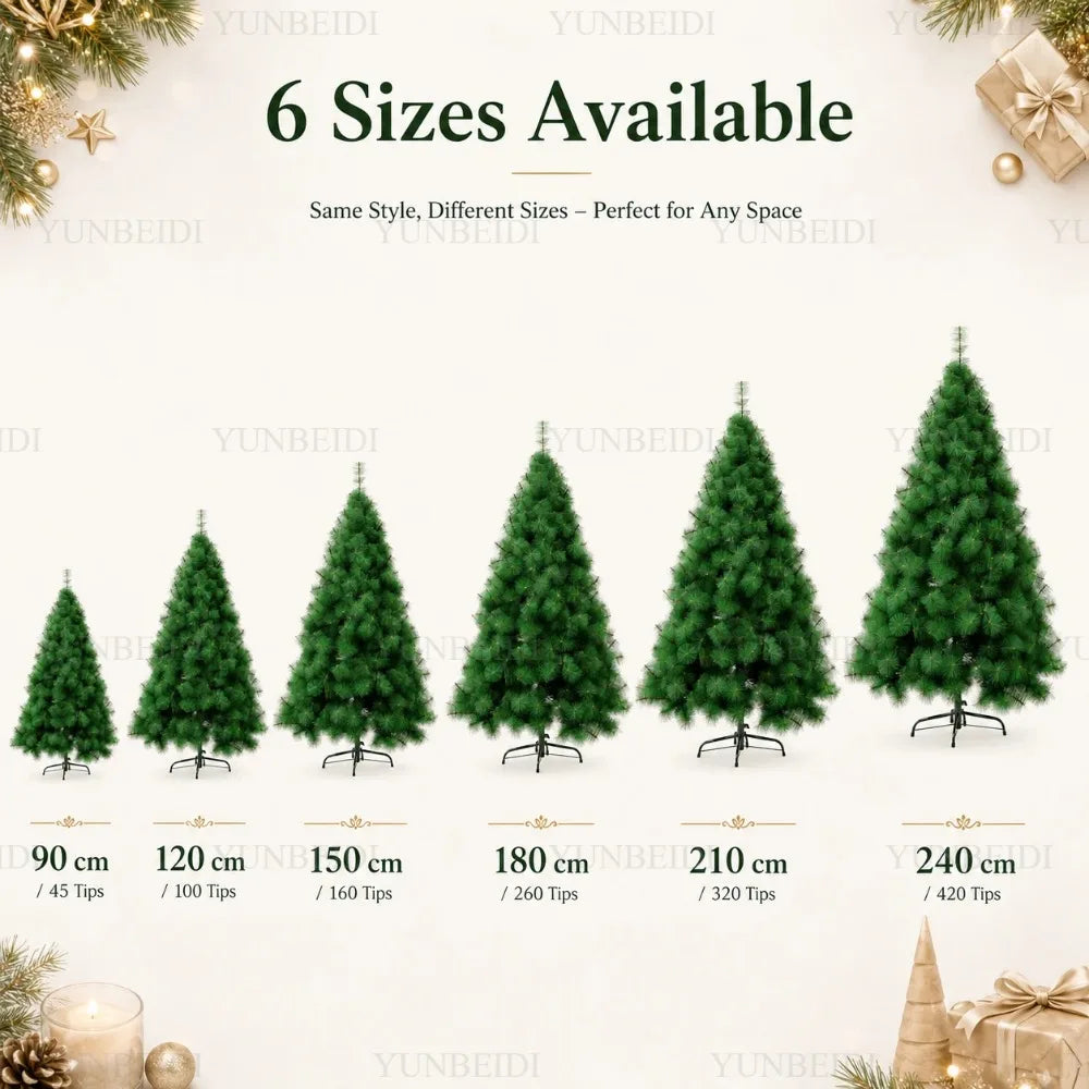 Árvore de Natal Artificial com Agulhas de Pinheiro em PET, com Luzes LED, de 90cm a 240cm, Decorações de Natal para a Família