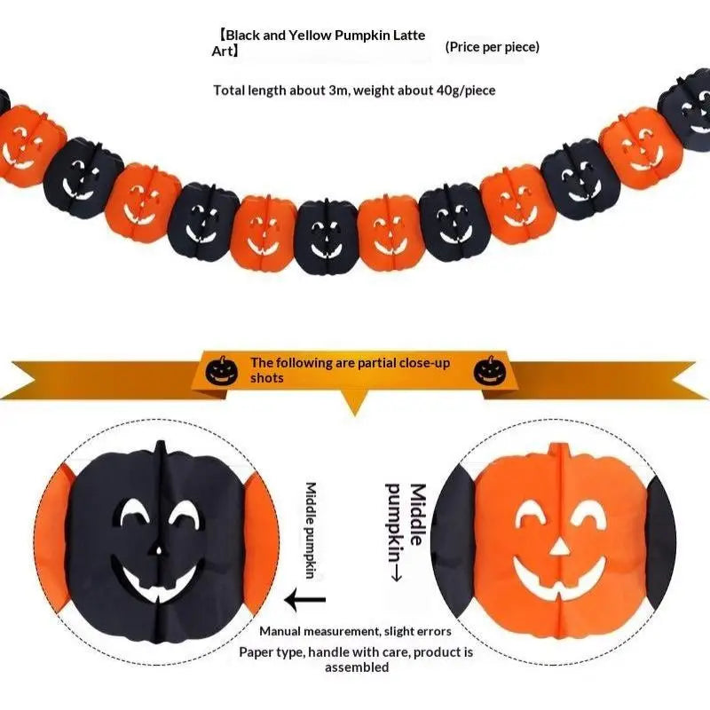 Guirlanda de Papel com Morcegos, Abóboras, Fantasmas e Aranhas para Decoração de Parede em Festas de Halloween em Casa