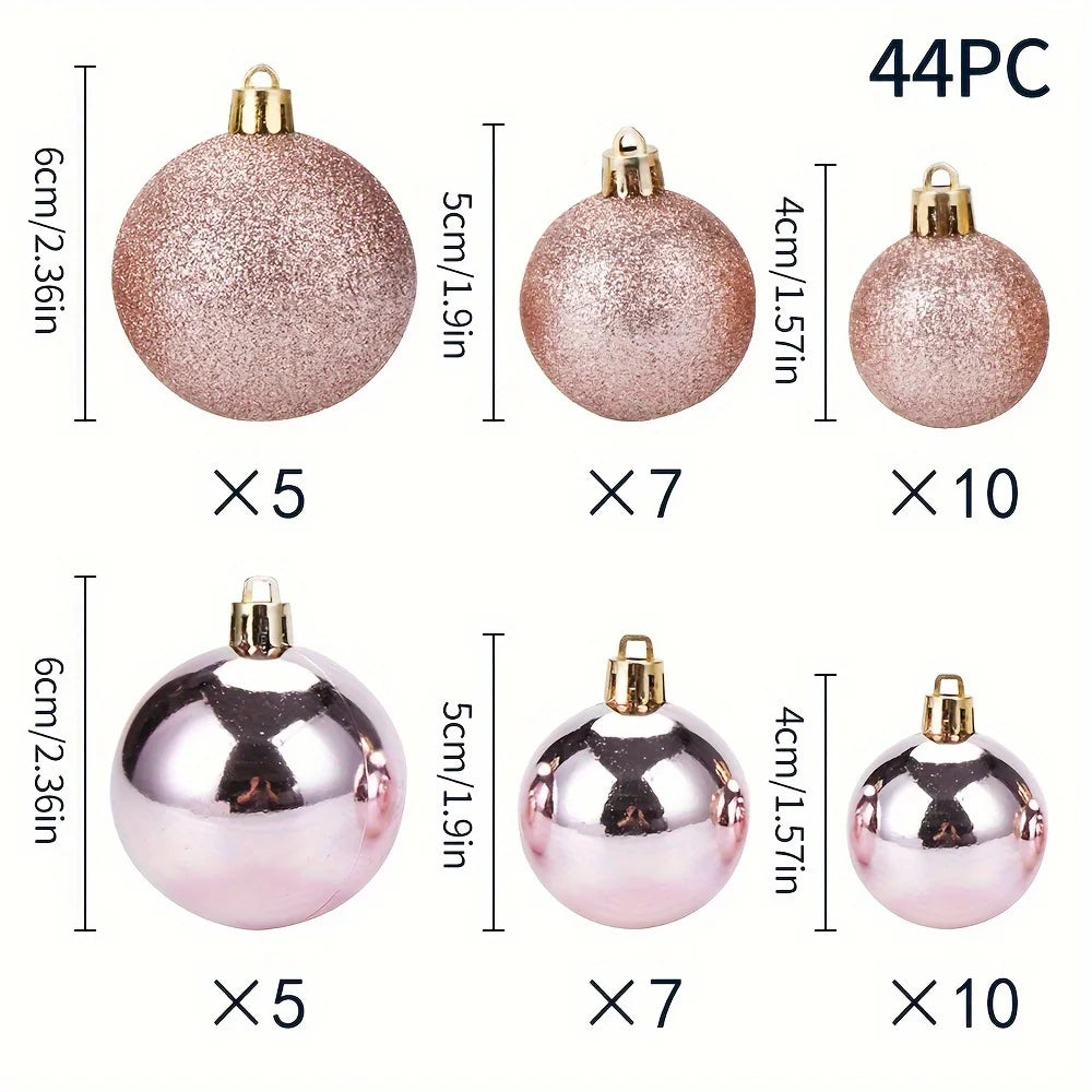 Caixa com 44 Bolas de Natal, Ornamentos Decorativos, Decoração para Cenários, Quartos, Casa, Decoração para Festas de Fim de Ano, Halloween e Natal