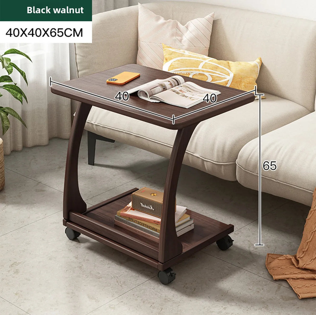 Mesa de centro móvel de madeira maciça, prateleira de armazenamento para sala de estar, mesa lateral dobrável para sofá de sala de estar, mesa de cabeceira de madeira maciça para quarto